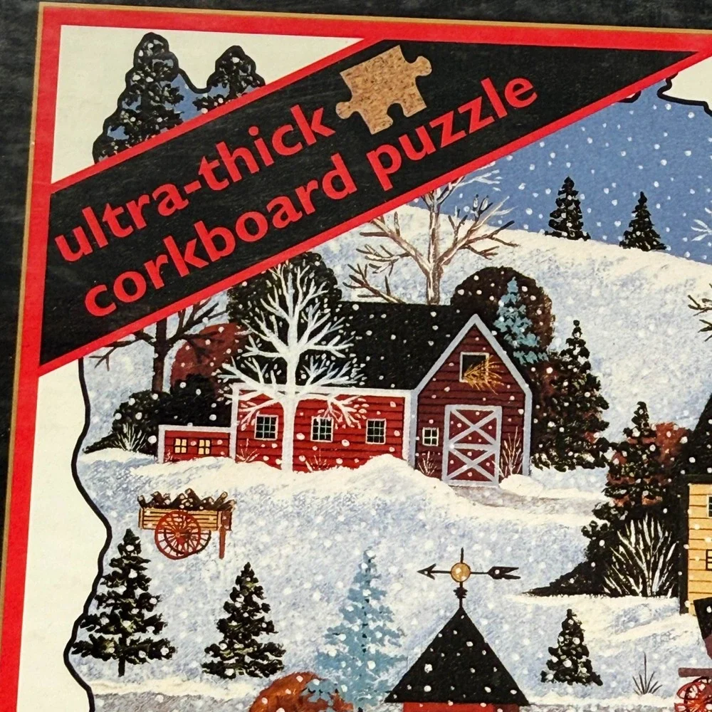 Ceaco 530 Piece Silhouette Corkboard Jigsaw Puzzle Winter Village Ice‎ Skaters